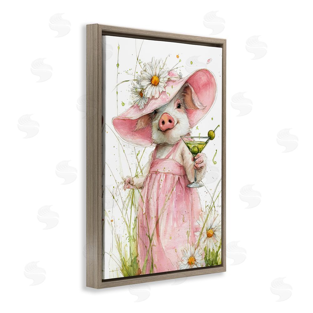 Tina LeCour Dirty Martini Daisy Piglet Brown Floating Frame Canvas Wall Art Print