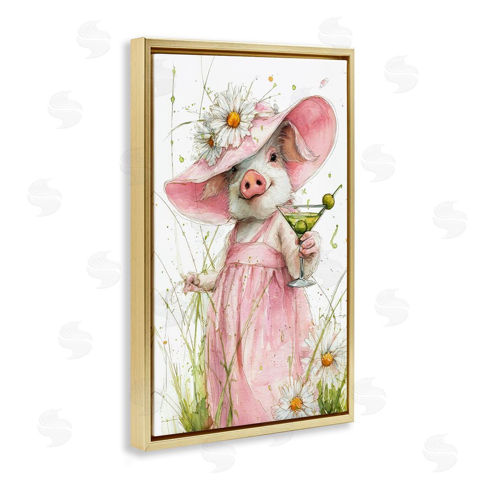 Tina LeCour Dirty Martini Daisy Piglet Gold Floating Frame Canvas Wall Art Print