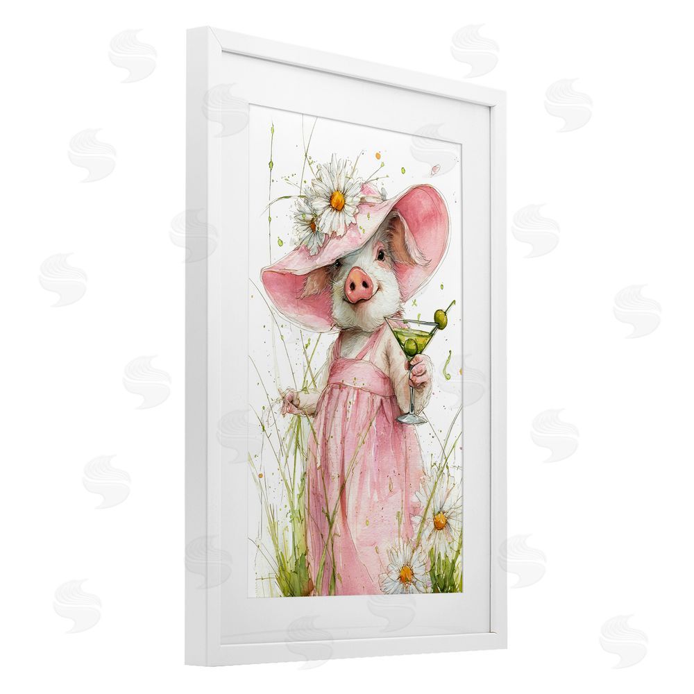 Tina LeCour Dirty Martini Daisy Piglet White Framed Print Under Glass Wall Art