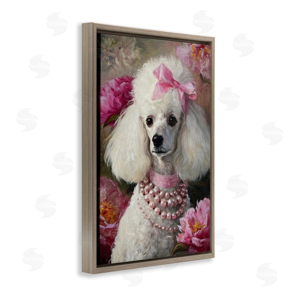Tina LeCour Petals & Pearls Poodle Brown Floating Frame Canvas Wall Art Print
