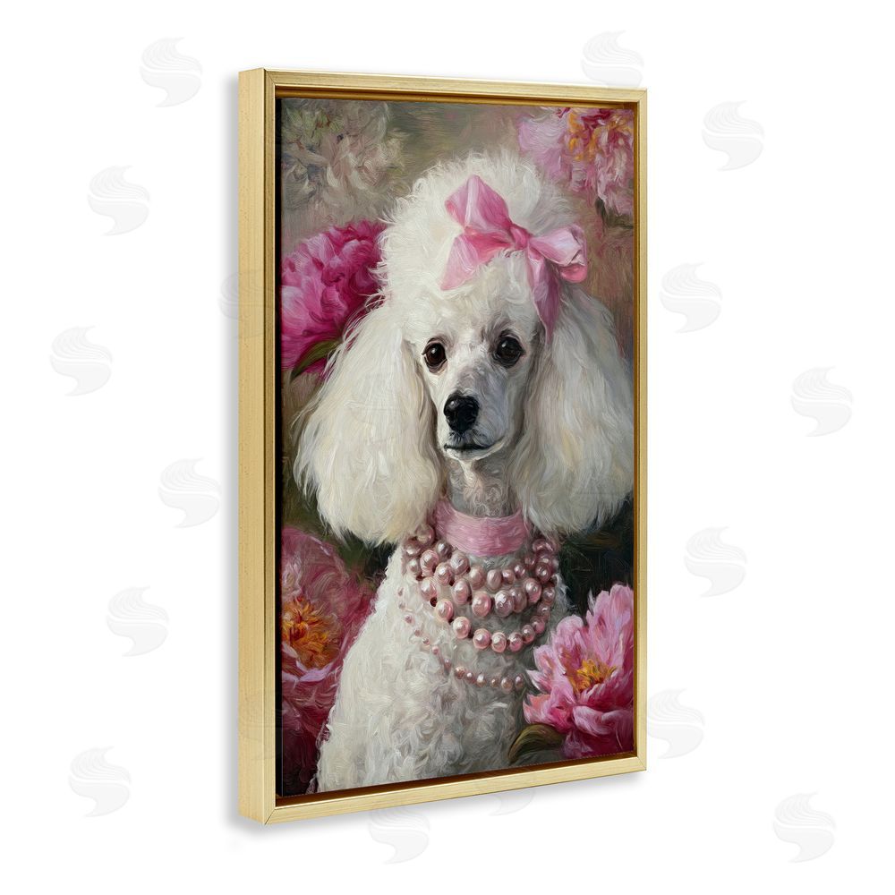 Tina LeCour Petals & Pearls Poodle Gold Floating Frame Canvas Wall Art Print