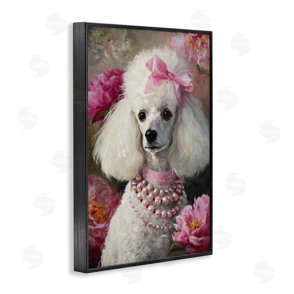 Tina LeCour Petals & Pearls Poodle Black Framed Giclee Wall Art Print