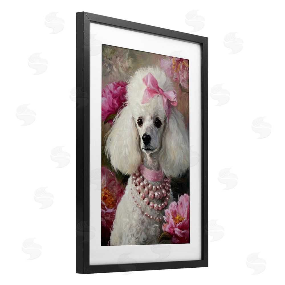 Tina LeCour Petals & Pearls Poodle Black Framed Print Under Glass Wall Art
