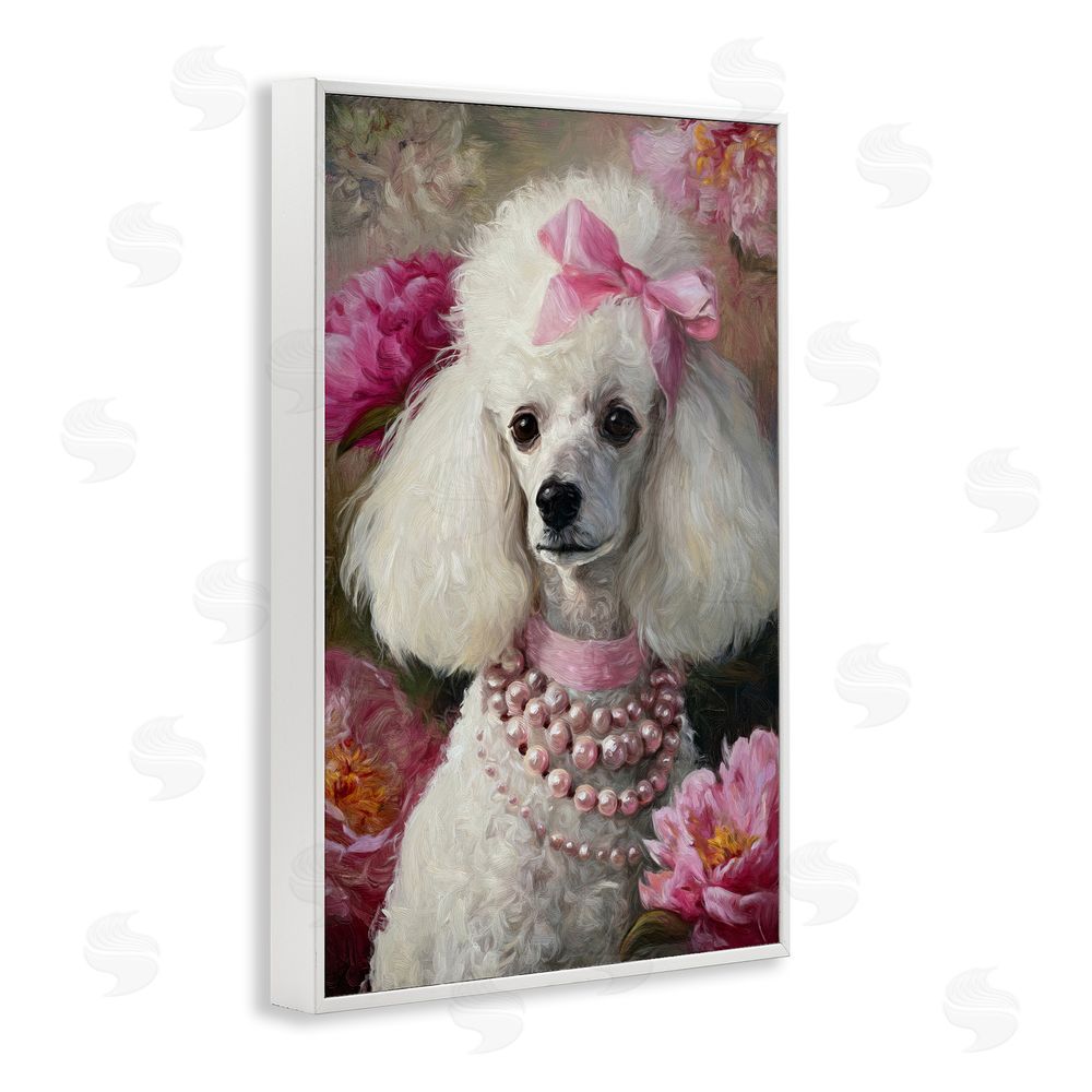 Tina LeCour Petals & Pearls Poodle White Framed Giclee Wall Art Print