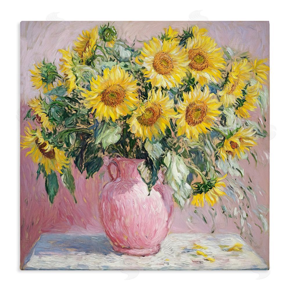 Tina LeCour Sunflowers In Pink Vase Impression Stretched Canvas Wall Art Print