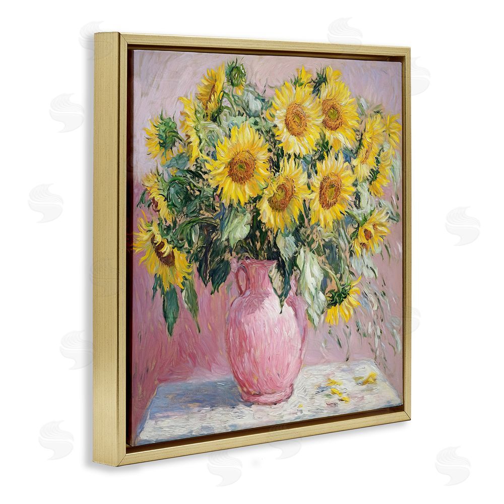 Tina LeCour Sunflowers In Pink Vase Impression Gold Floating Frame Canvas Wall Art Print