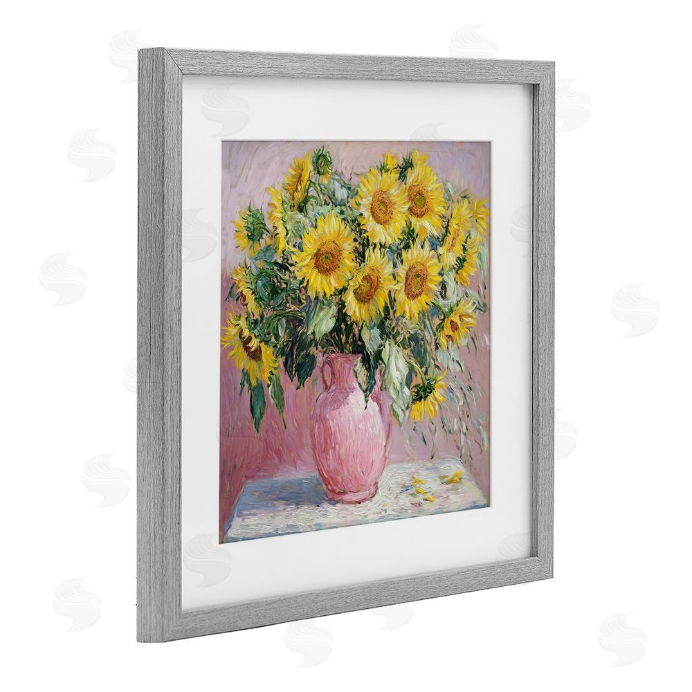Tina LeCour Sunflowers In Pink Vase Impression Gray Framed Print Under Glass Wall Art