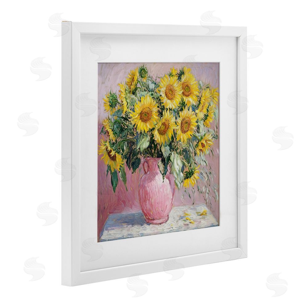 Tina LeCour Sunflowers In Pink Vase Impression White Framed Print Under Glass Wall Art