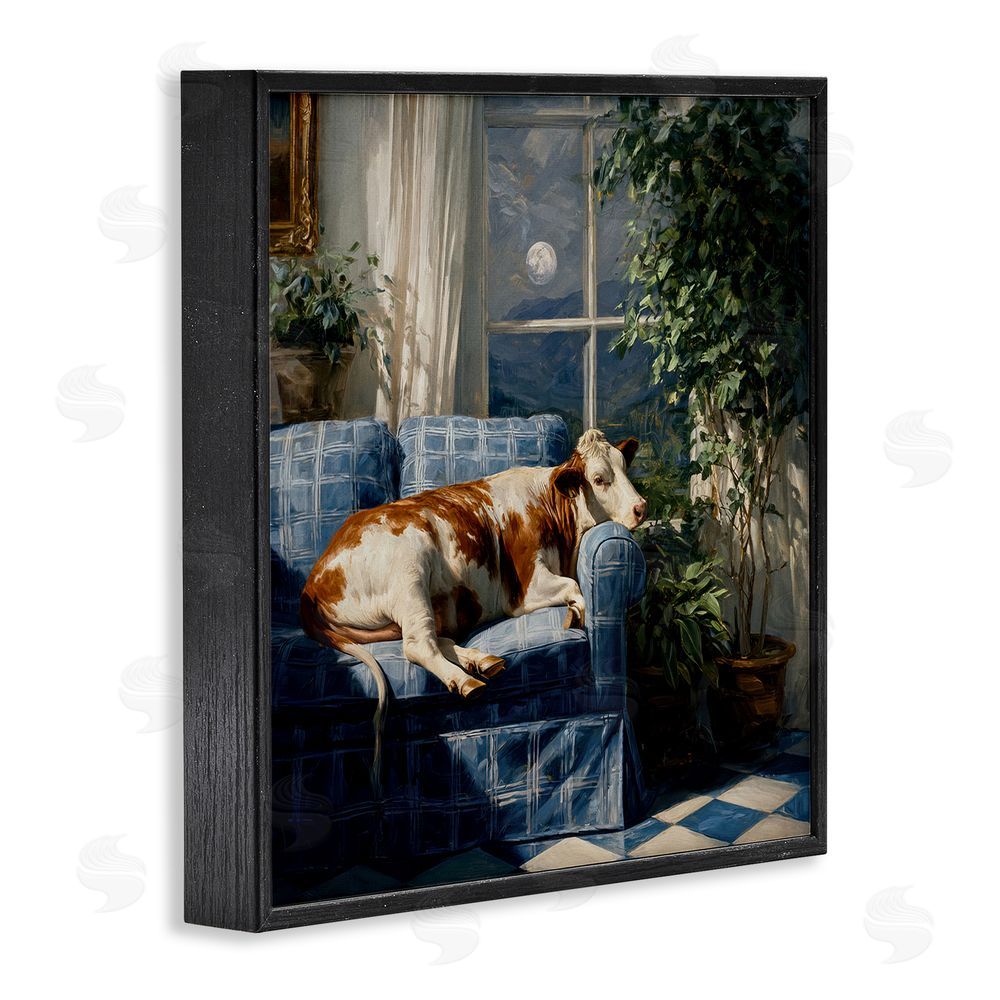 Tina LeCour Midnight Moo Lounging on Sofa Black Framed Giclee Wall Art Print