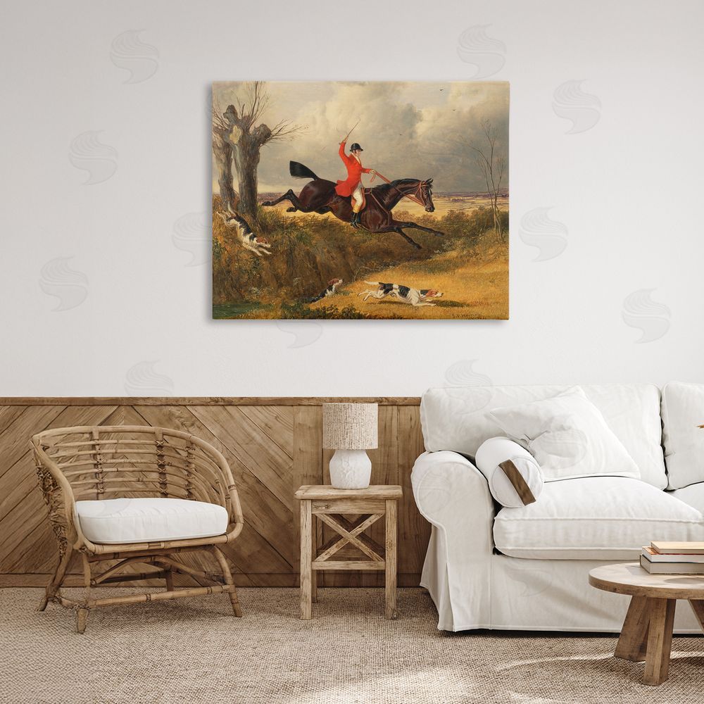Tina LeCour Jockey & Dogs Clearing a Ditch Stretched Canvas Wall Art in Room