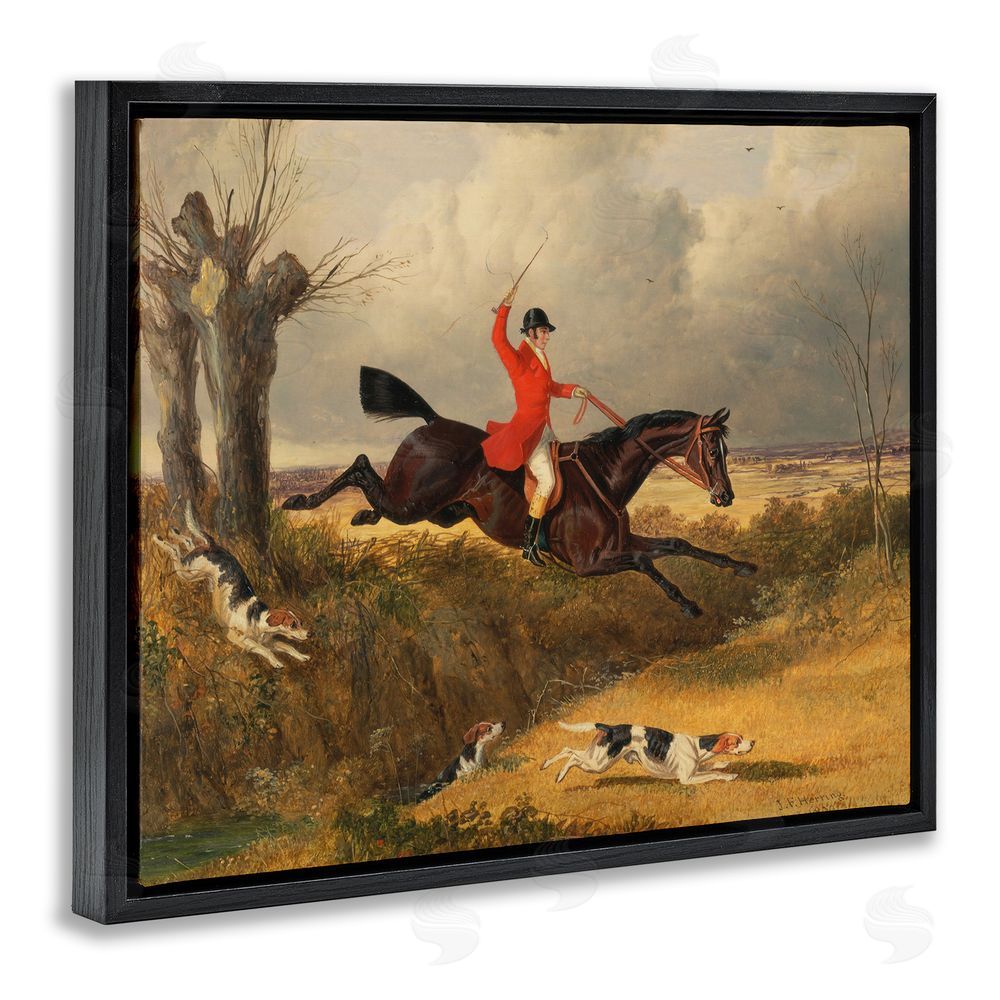 Tina LeCour Jockey & Dogs Clearing a Ditch Black Floating Frame Canvas Wall Art Print