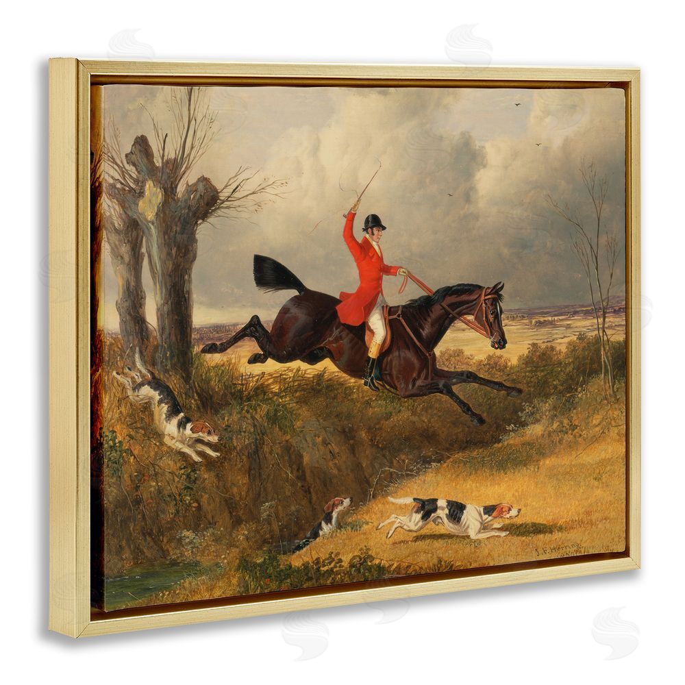 Tina LeCour Jockey & Dogs Clearing a Ditch Gold Floating Frame Canvas Wall Art Print