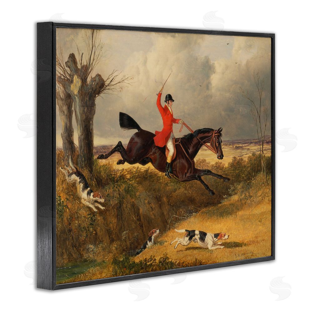 Tina LeCour Jockey & Dogs Clearing a Ditch Black Framed Giclee Wall Art Print