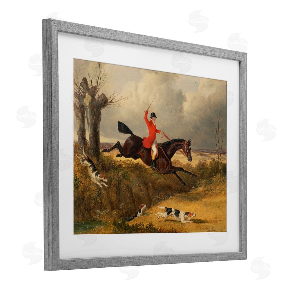 Tina LeCour Jockey & Dogs Clearing a Ditch Gray Framed Print Under Glass Wall Art