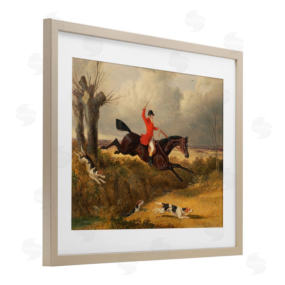 Tina LeCour Jockey & Dogs Clearing a Ditch Brown Framed Print Under Glass Wall Art