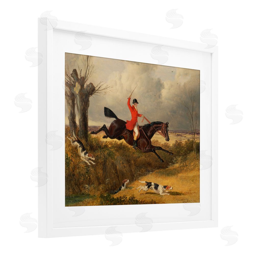 Tina LeCour Jockey & Dogs Clearing a Ditch White Framed Print Under Glass Wall Art