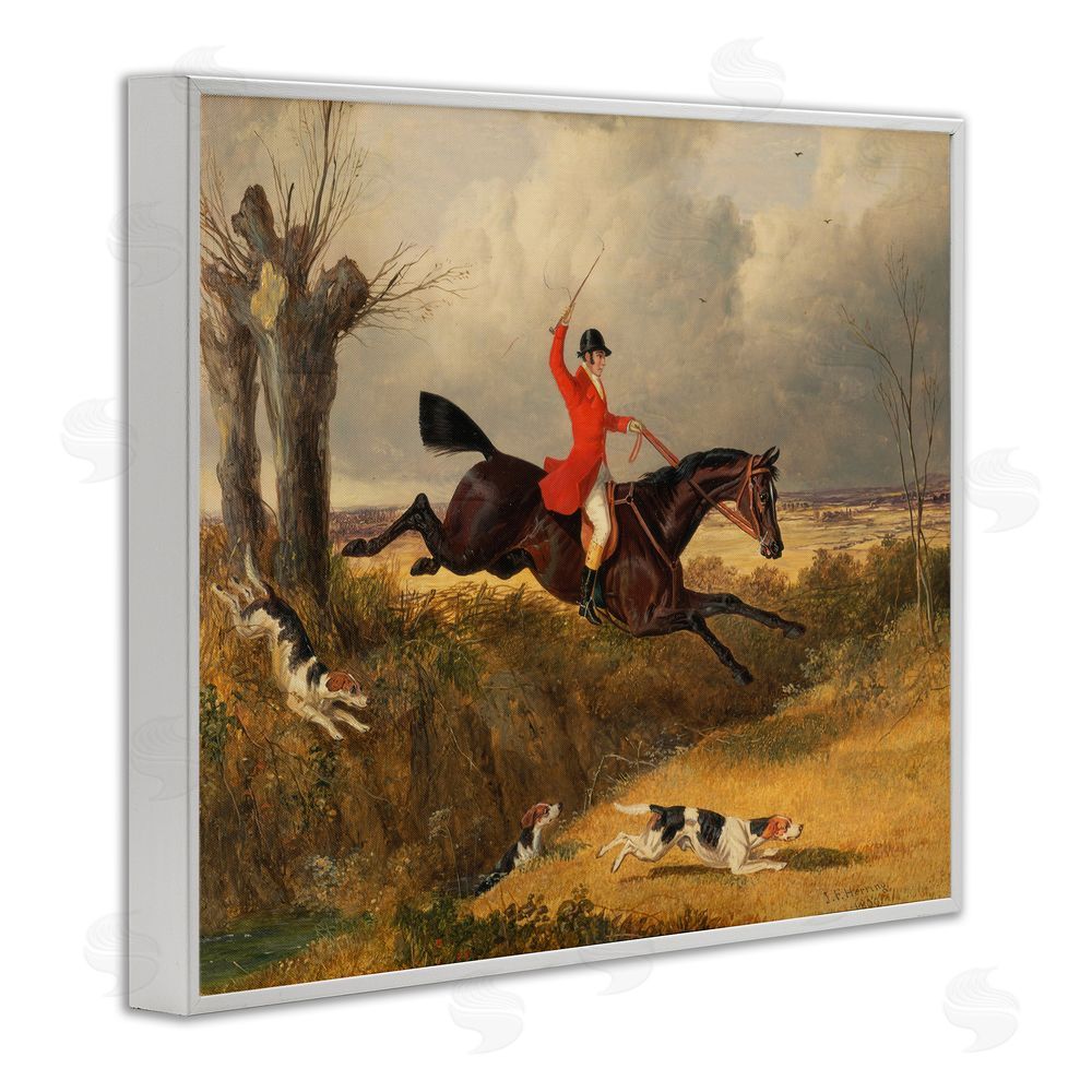 Tina LeCour Jockey & Dogs Clearing a Ditch White Framed Giclee Wall Art Print