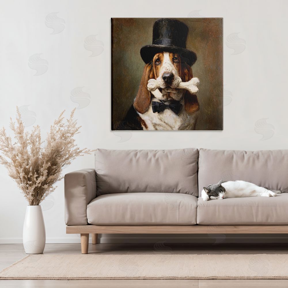 Tina LeCour Loyal Gentleman Basset Hound Stretched Canvas Wall Art in Room