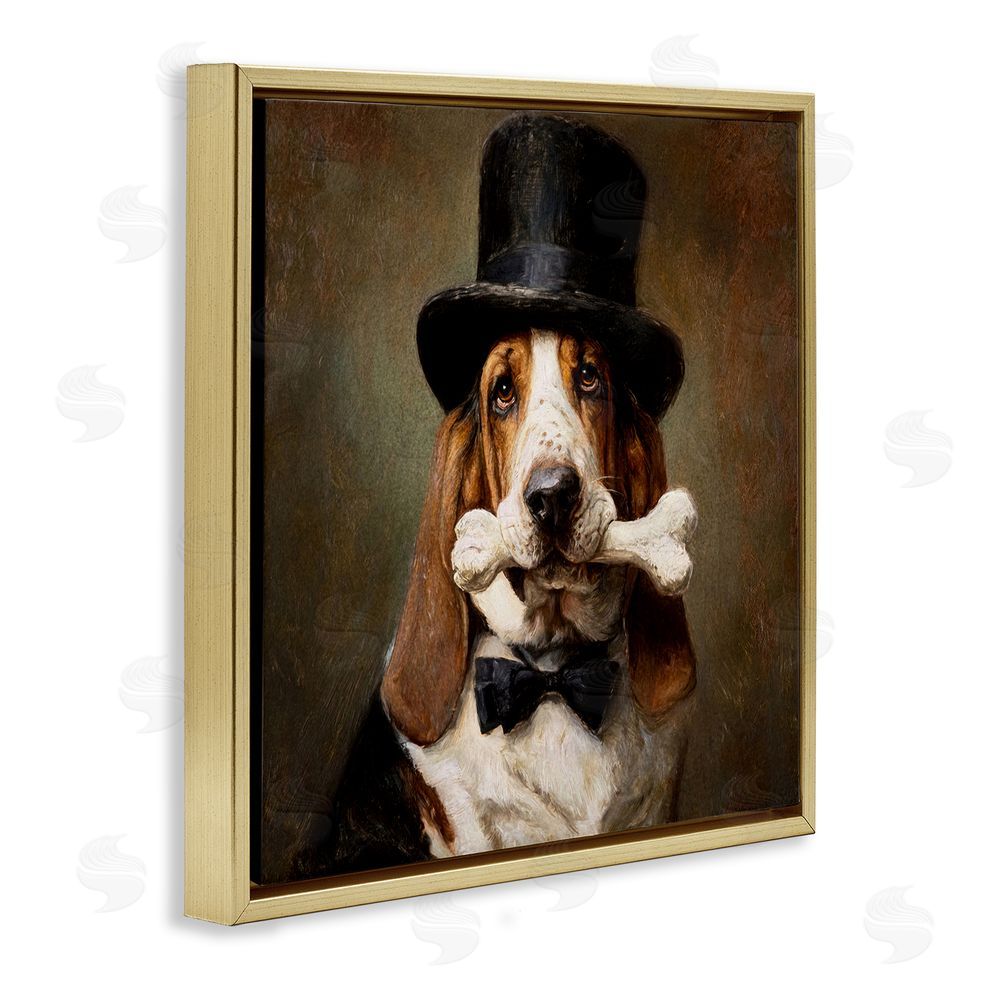 Tina LeCour Loyal Gentleman Basset Hound Gold Floating Frame Canvas Wall Art Print