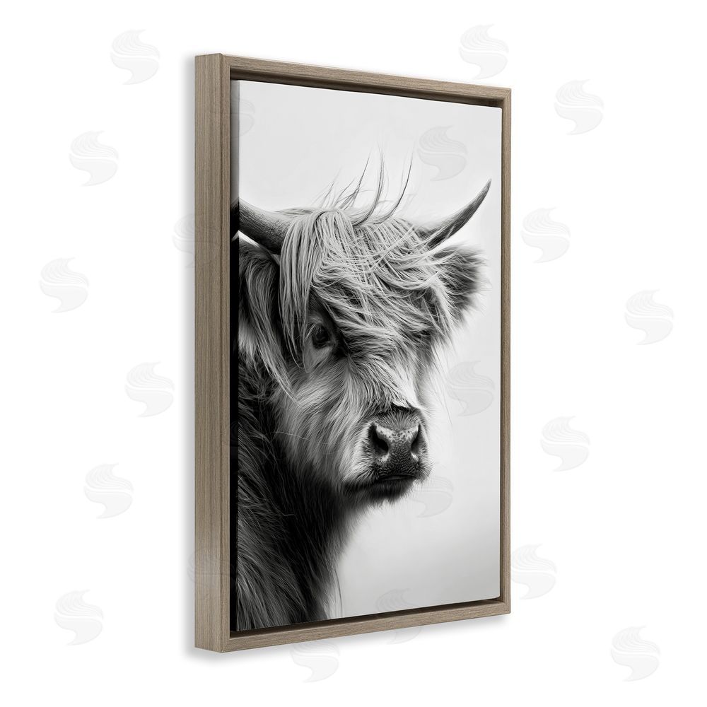 Tina LeCour Young Highland Cow Portrait Brown Floating Frame Canvas Wall Art Print