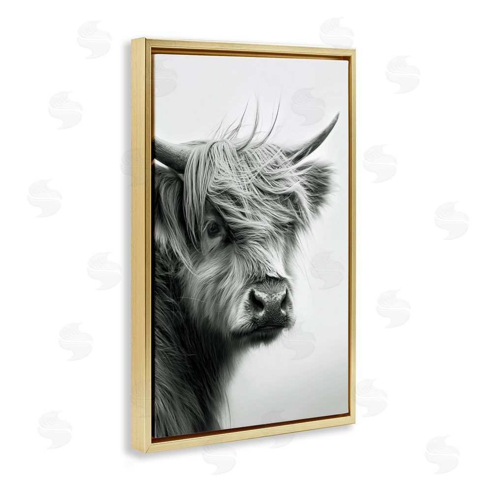 Tina LeCour Young Highland Cow Portrait Gold Floating Frame Canvas Wall Art Print