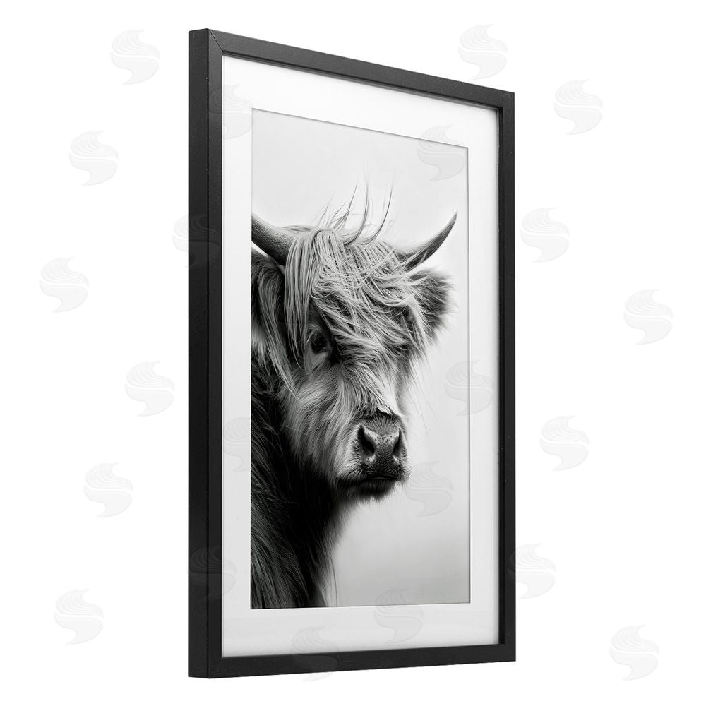 Tina LeCour Young Highland Cow Portrait Black Framed Print Under Glass Wall Art