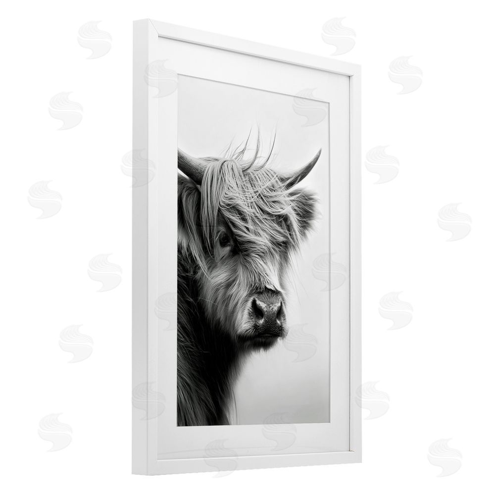 Tina LeCour Young Highland Cow Portrait White Framed Print Under Glass Wall Art
