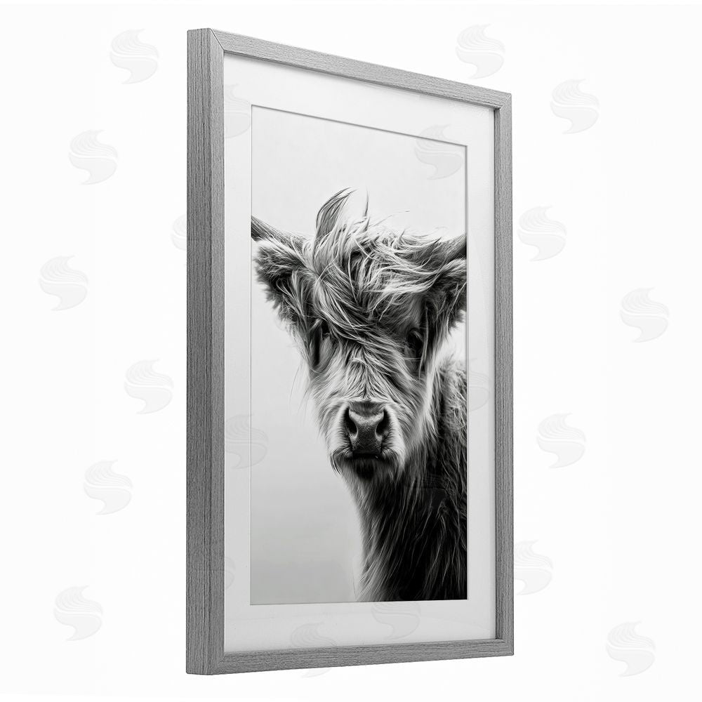 Tina LeCour Windblown Young Highland Calf Gray Framed Print Under Glass Wall Art