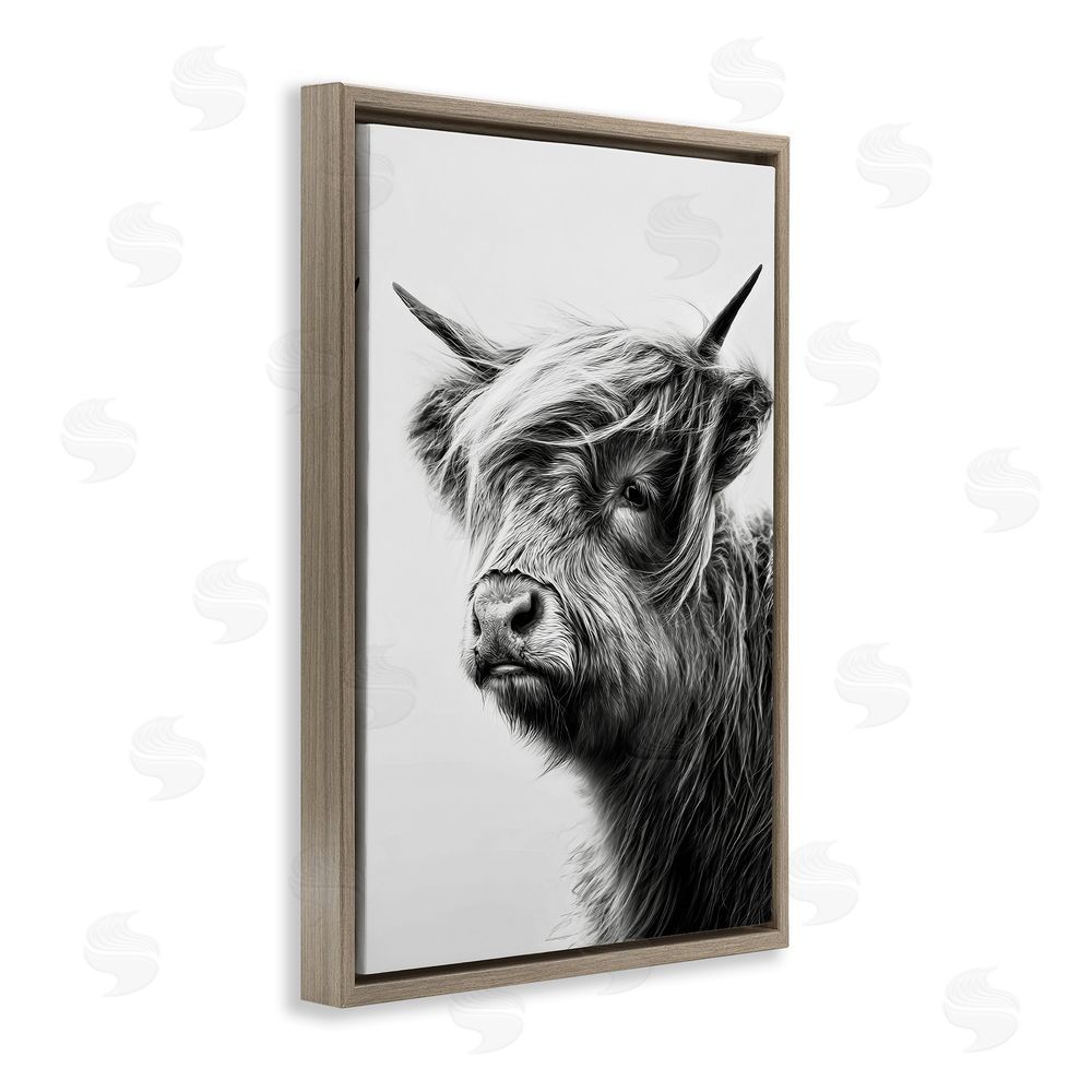 Tina LeCour Highland Cattle Young Calf Brown Floating Frame Canvas Wall Art Print