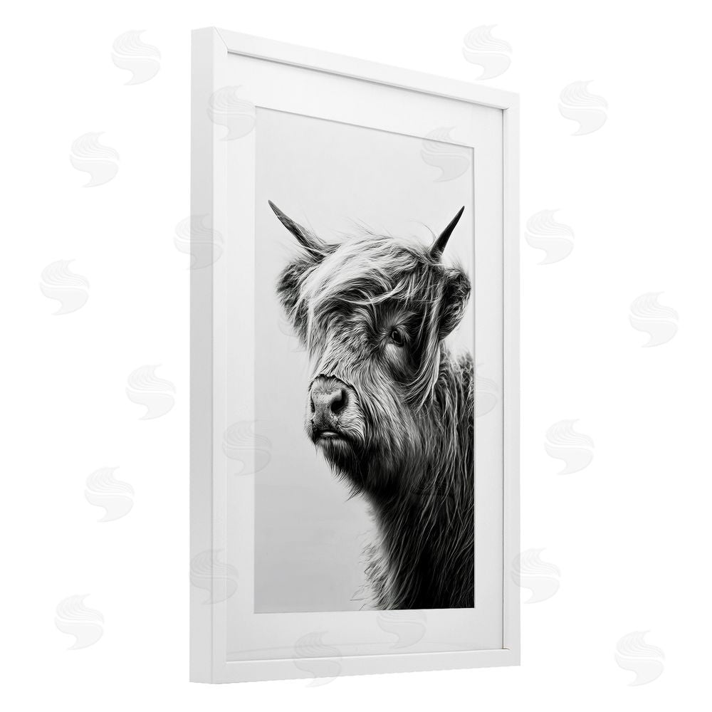 Tina LeCour Highland Cattle Young Calf White Framed Print Under Glass Wall Art