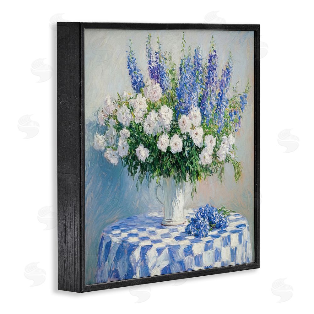 Tina LeCour Her Cottage Delphiniums Bouquet Black Framed Giclee Wall Art Print