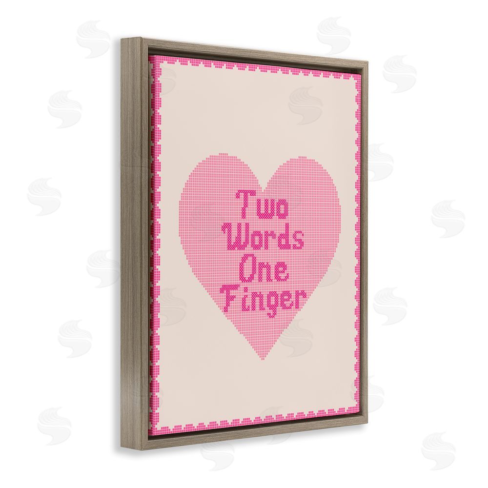 Lil' Rue Two Words One Finger Heart Brown Floating Framed Canvas Wall Art Print