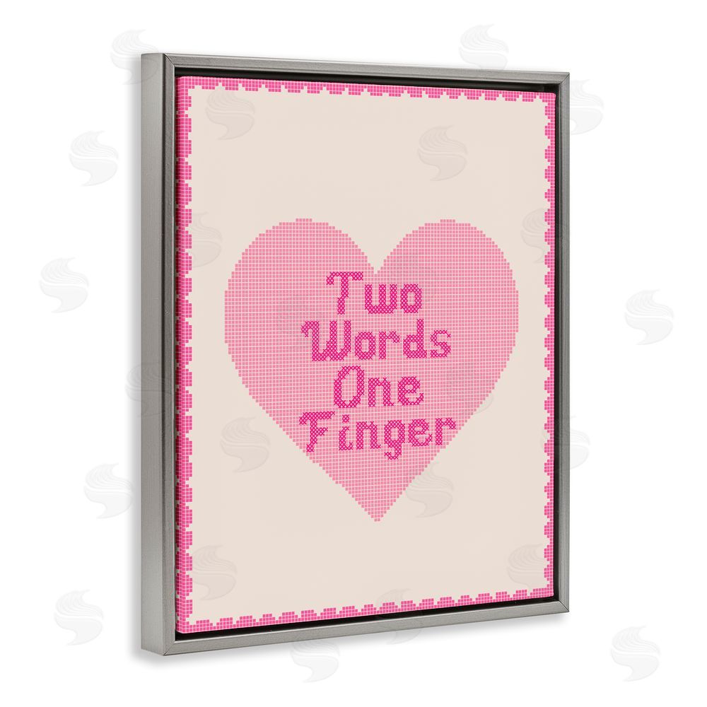 Lil' Rue Two Words One Finger Heart Gray Floating Framed Canvas Wall Art Print