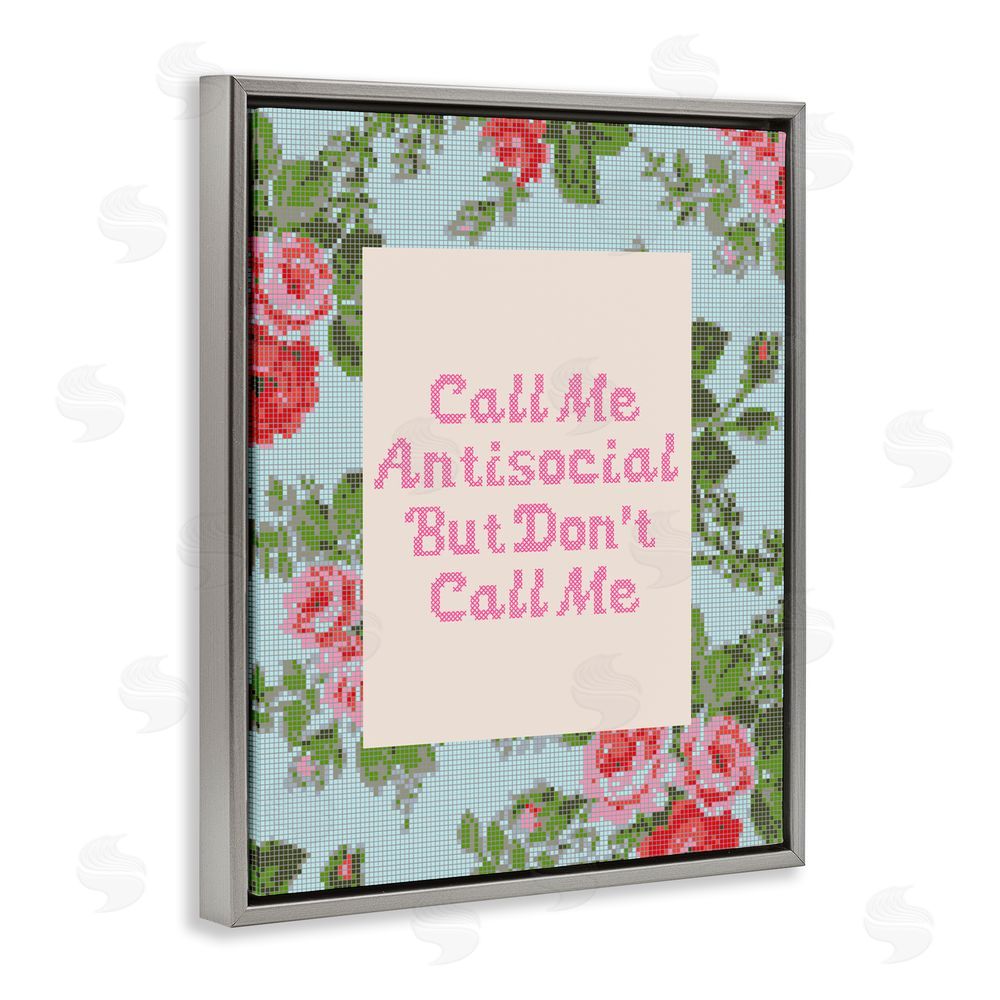 Lil' Rue Don't Call Me Vintage Florals Gray Floating Frame Canvas Wall Art Print