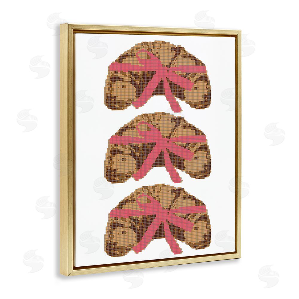 Lil' Rue Trio of Ribbon Croissants Gold Floating Framed Canvas Wall Art Print