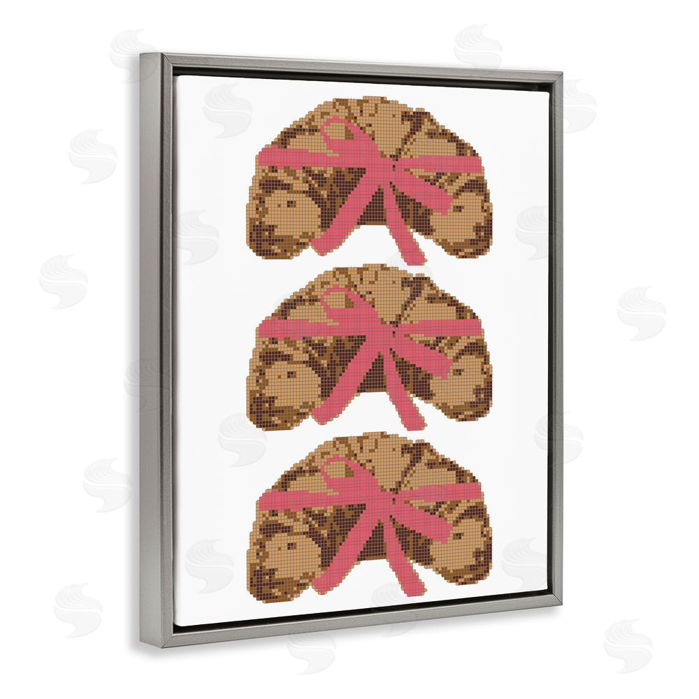 Lil' Rue Trio of Ribbon Croissants Gray Floating Framed Canvas Wall Art Print