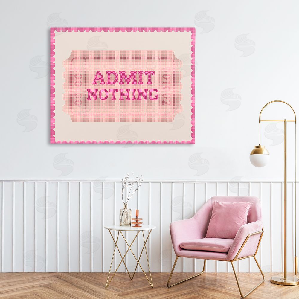 Stupell Studio Admit Nothing Retro Pink Ticket Stretched Canvas Wall Art Print in Room