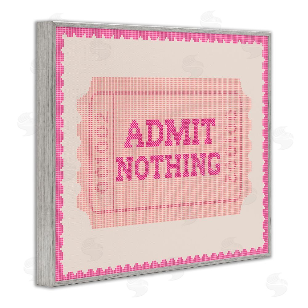 Stupell Studio Admit Nothing Retro Pink Ticket Gray Framed Giclee Wall Art Print