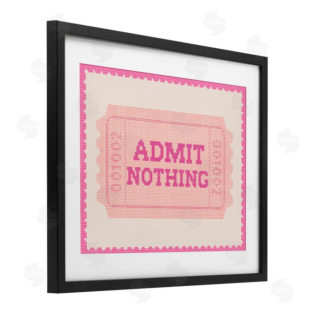 Stupell Studio Admit Nothing Retro Pink Ticket Black Framed Print Under Glass with Matting Wall Art