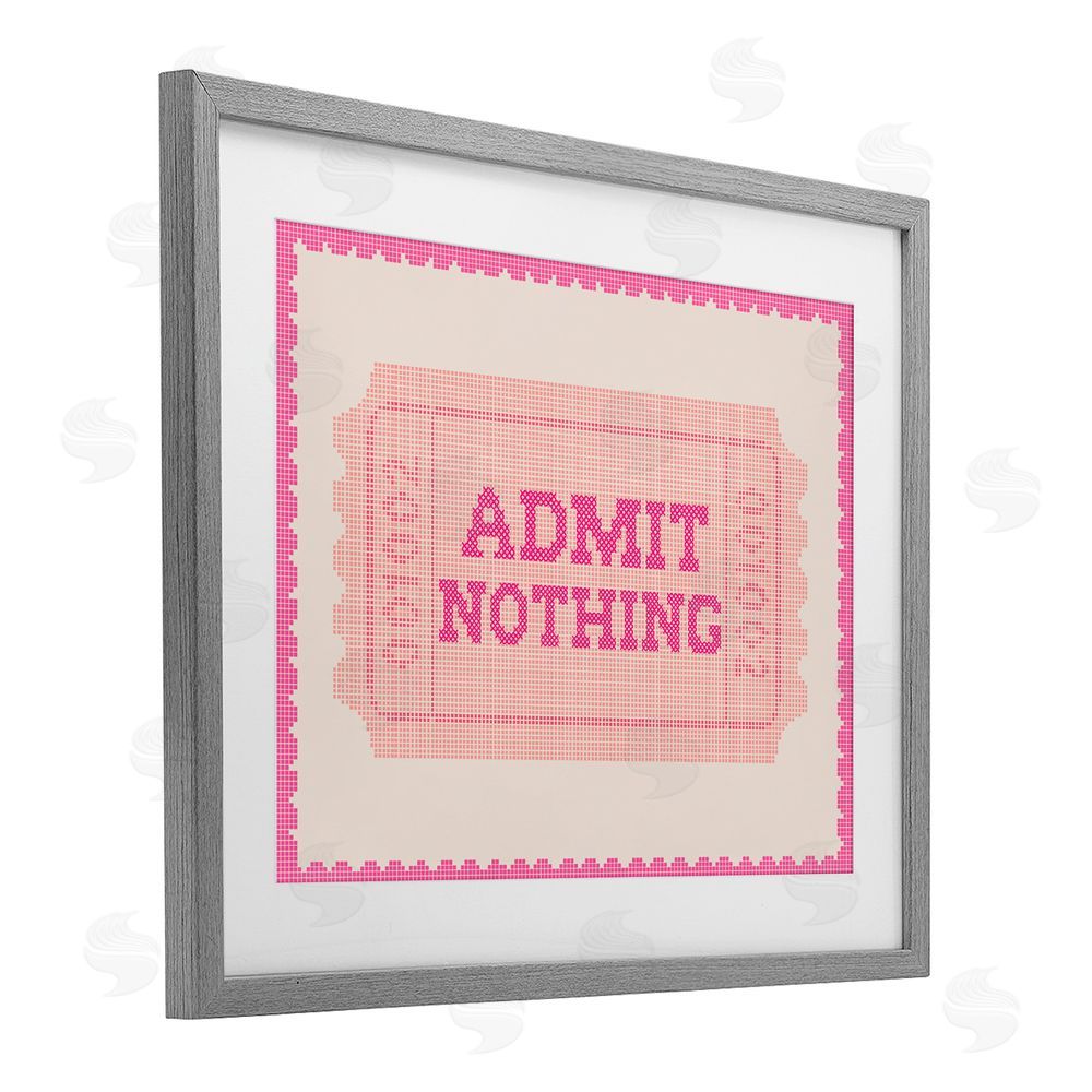 Stupell Studio Admit Nothing Retro Pink Ticket Gray Framed Print Under Glass with Matting Wall Art