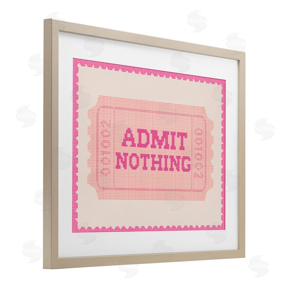Stupell Studio Admit Nothing Retro Pink Ticket Brown Framed Print Under Glass with Matting Wall Art