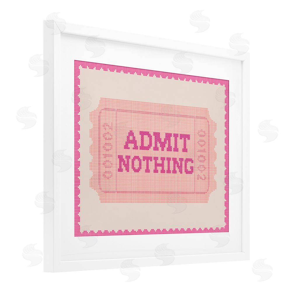 Stupell Studio Admit Nothing Retro Pink Ticket White Framed Print Under Glass with Matting Wall Art