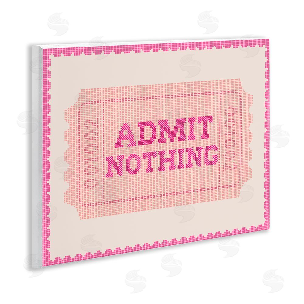 Stupell Studio Admit Nothing Retro Pink Ticket Wall Plaque Art Print with White Foil Wrap