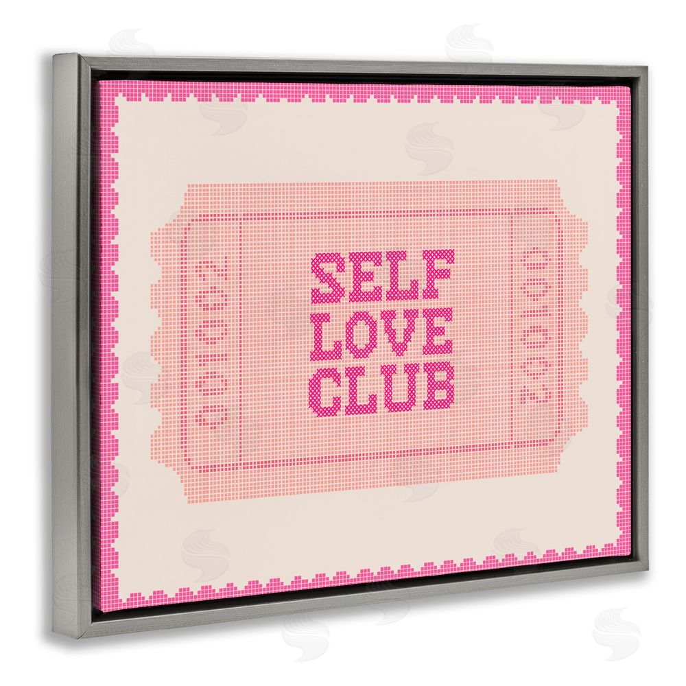 Lil' Rue Self Love Club Retro Ticket Gray Floating Framed Canvas Wall Art Print