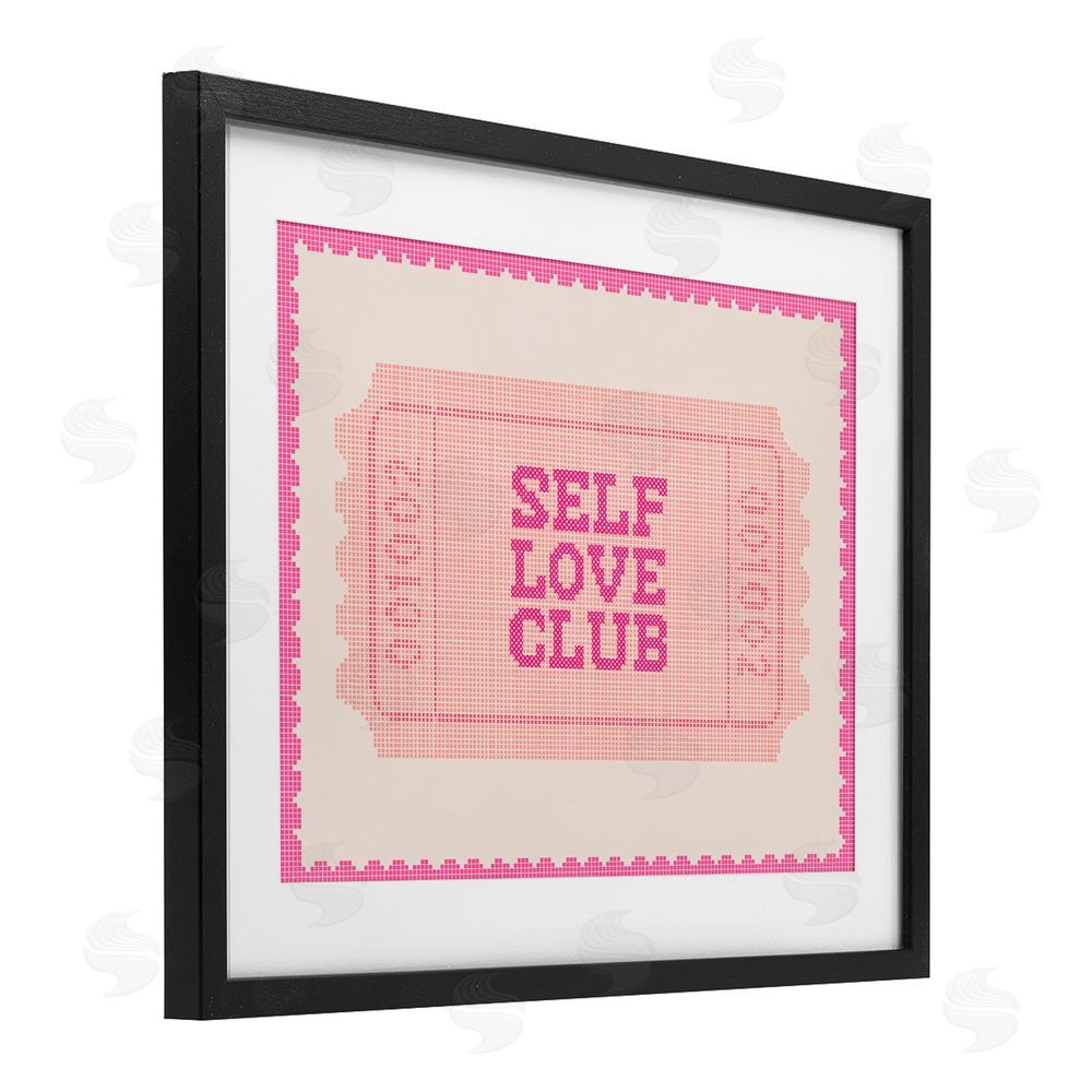 Lil' Rue Self Love Club Retro Ticket Black Framed Print Under Glass with White Mat Wall Art