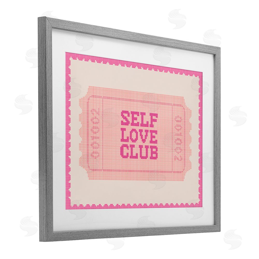 Lil' Rue Self Love Club Retro Ticket Gray Framed Print Under Glass with White Mat Wall Art