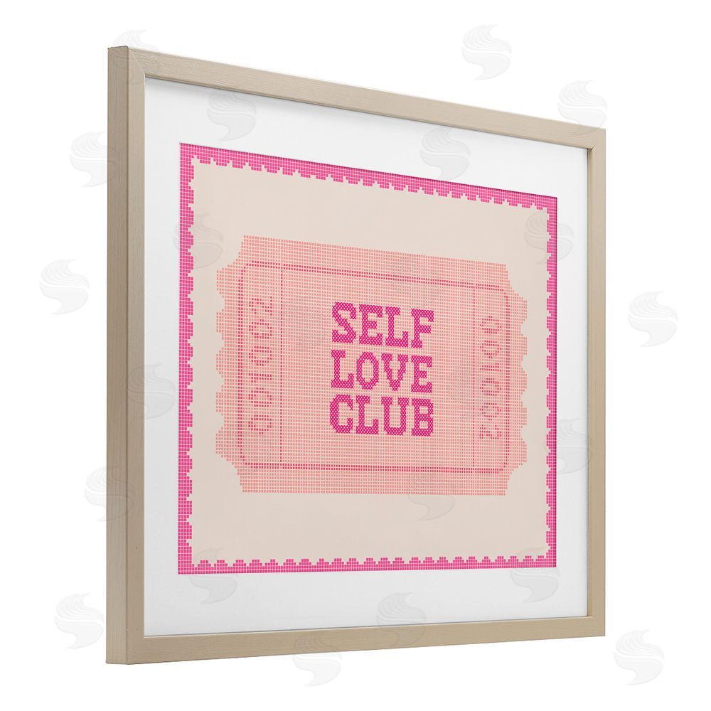 Lil' Rue Self Love Club Retro Ticket Brown Framed Print Under Glass with White Mat Wall Art