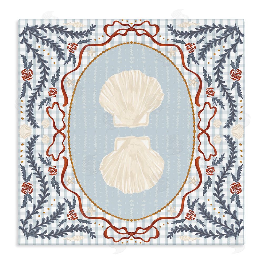 Vero Illustrates Shells Portrait on Gingham Stretched Canvas Wall Art Print