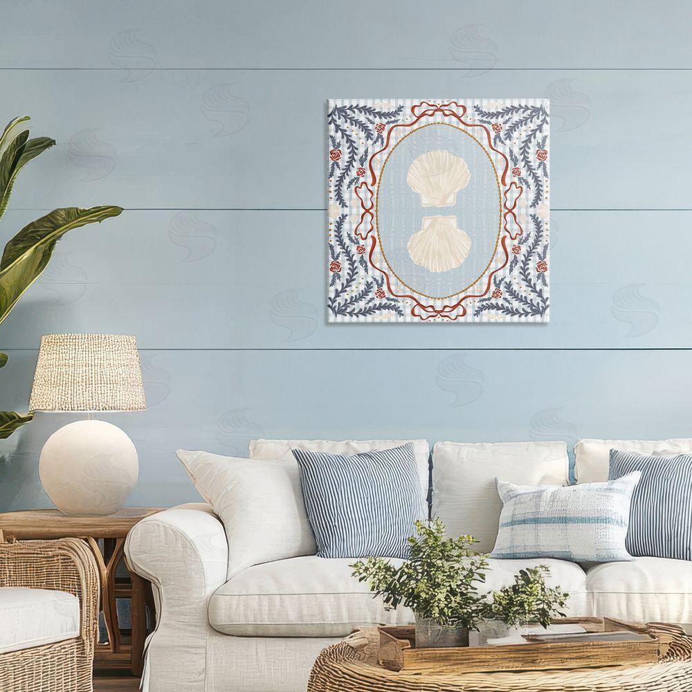 Vero Illustrates Shells Portrait on Gingham Stretched Canvas on Wall