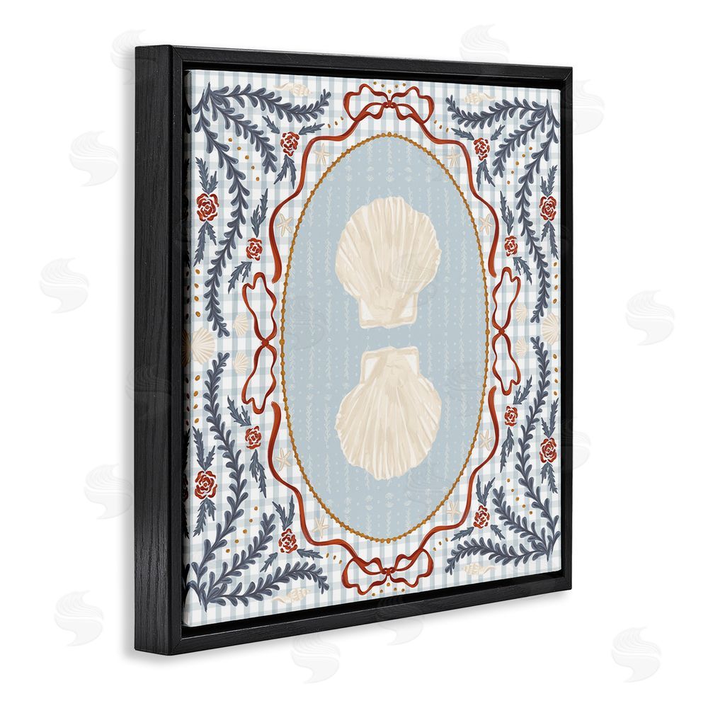 Vero Illustrates Shells Portrait on Gingham Black Floating Framed Canvas Wall Art Print